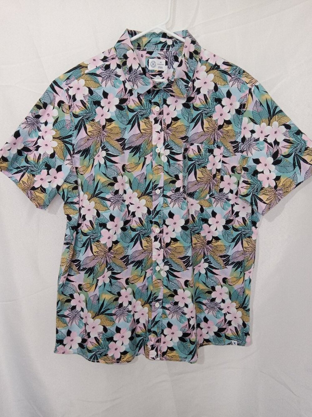 Hurley Hawaiian Shirt Mens XL Floral Tropical Short Sleeve Island Vacation